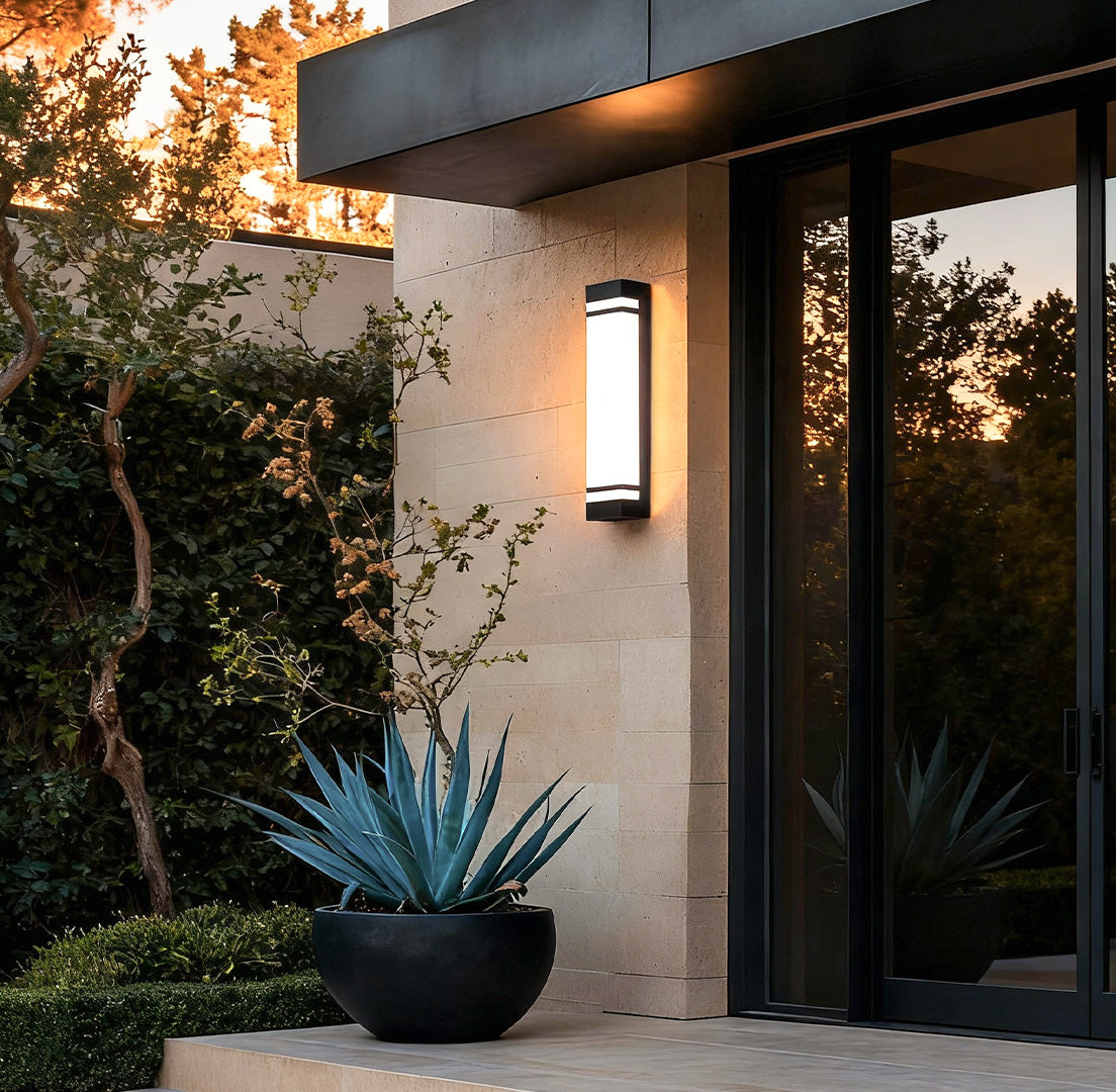 Modern Rectangular Outdoor Wall Sconce — Stainless Steel & Acrylic, LED, Dual Color Temperature, IP65, 17.7" / 23.6" / 35.4"