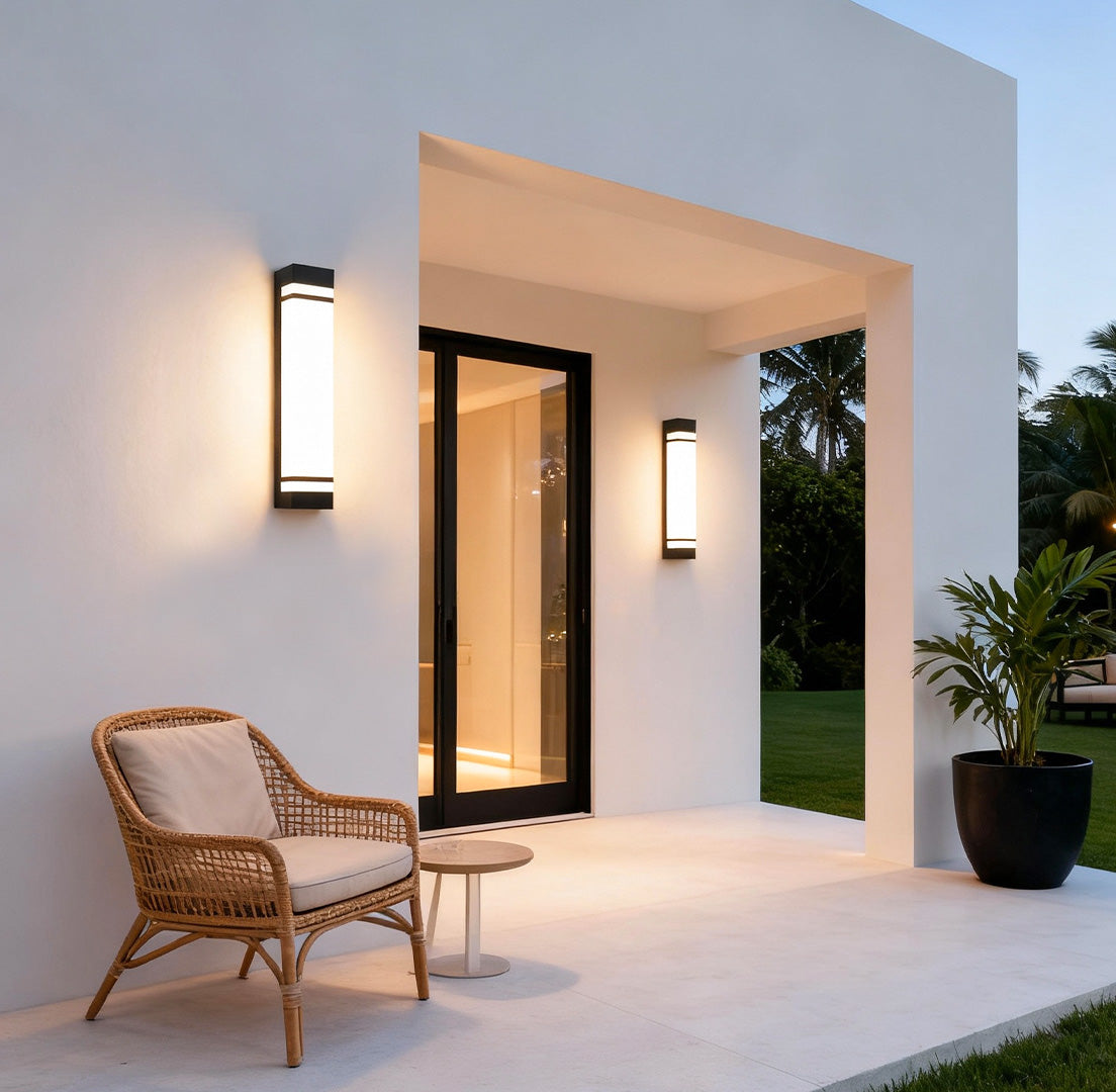 Modern Rectangular Outdoor Wall Sconce — Stainless Steel & Acrylic, LED, Dual Color Temperature, IP65, 17.7" / 23.6" / 35.4"