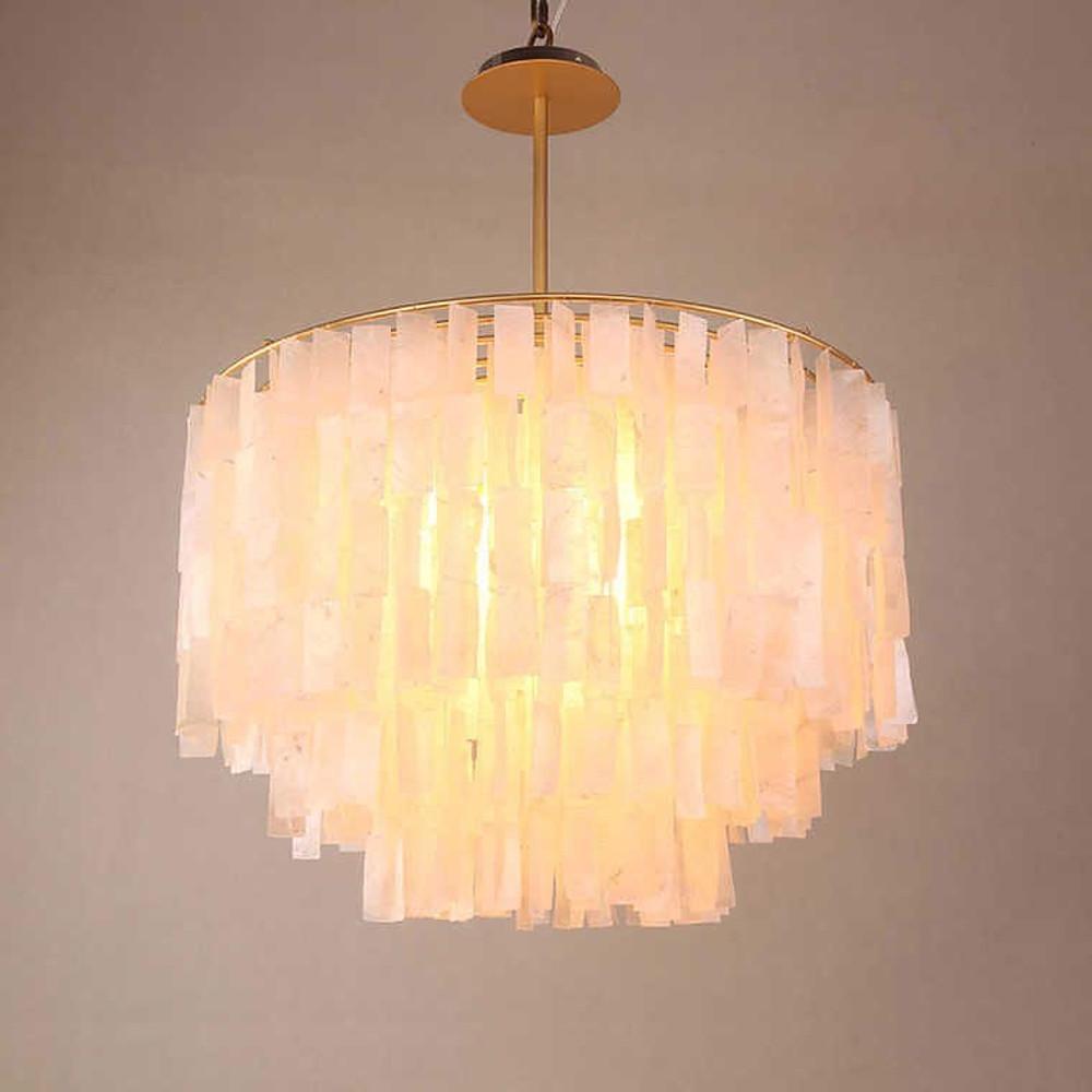 Shell-Shaped Capiz Chandelier — Metal, 4-Light LED, 19.7" Diameter, Gold or White