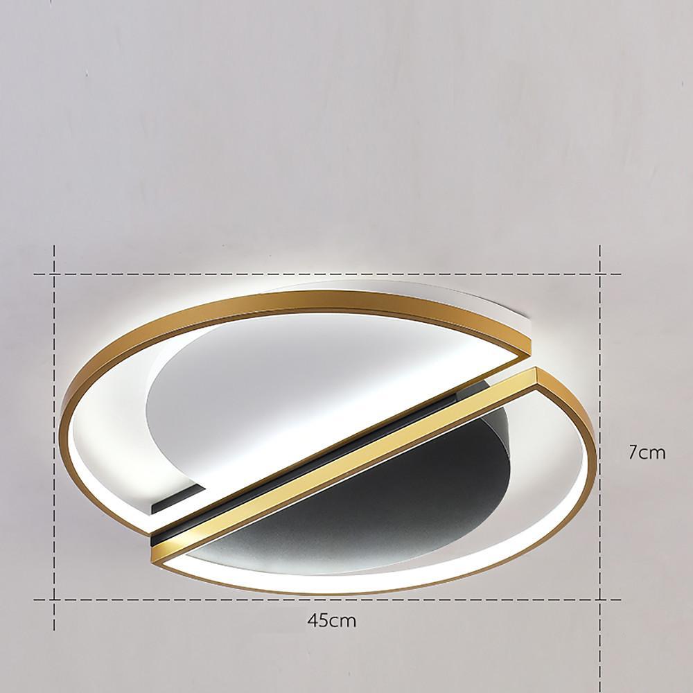 Geometric Rectangle and Round LED Flush-Mount Chandelier — Black and Gold, 3-Step Dimming, Multiple Sizes