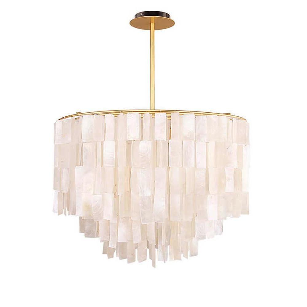 Shell-Shaped Capiz Chandelier — Metal, 4-Light LED, 19.7" Diameter, Gold or White
