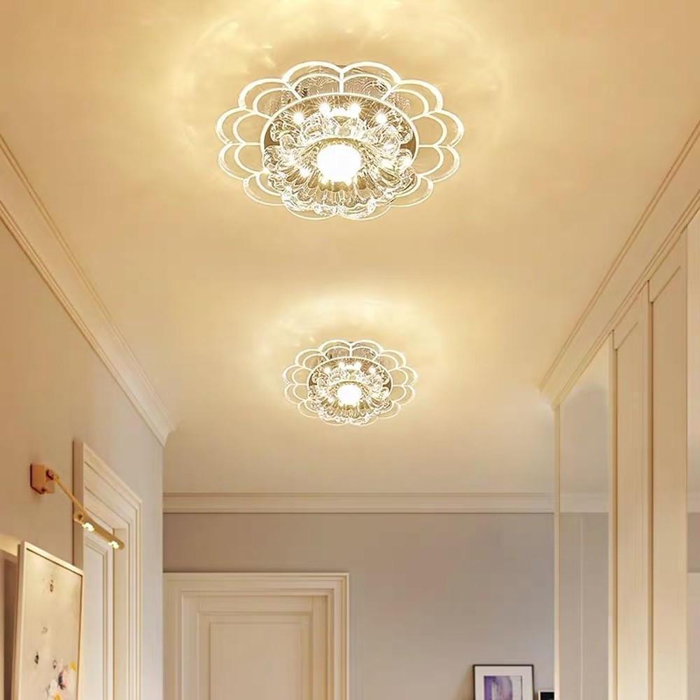 Flower-Effect Crystal Flush-Mount Ceiling Light — Metal, LED, 8" Diameter, Kids' Room and Entryway