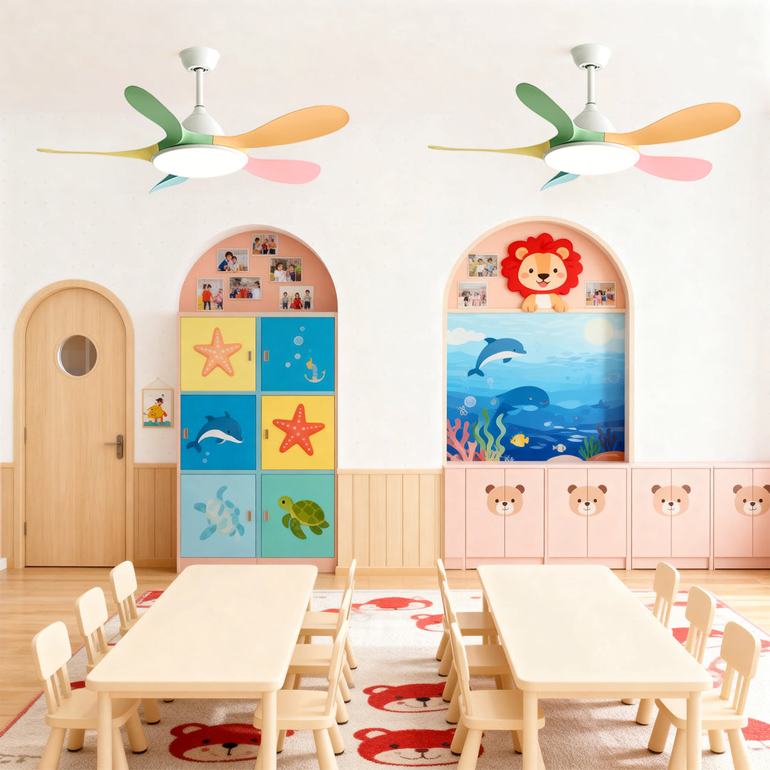 5-Blade Kids' Room Ceiling Fan with Light — Metal Body, ABS Blades, 46" or 56", 3-Color Dimming, Remote Control