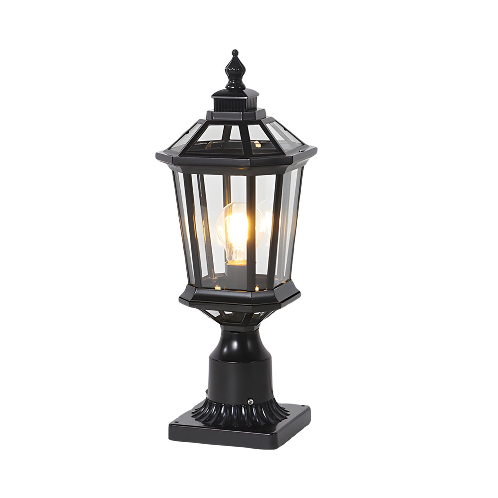 Octagonal Pagoda Pillar Light — Aluminum & Glass, Solar / Hardwired, 3-Step Dimming, Black or Bronze