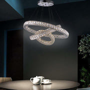 Interwoven Circle Crystal Chandelier — Metal and Crystal, 1-Light LED, 67.5W, 3000K–6000K, 47" Adjustable Cord, Foyer