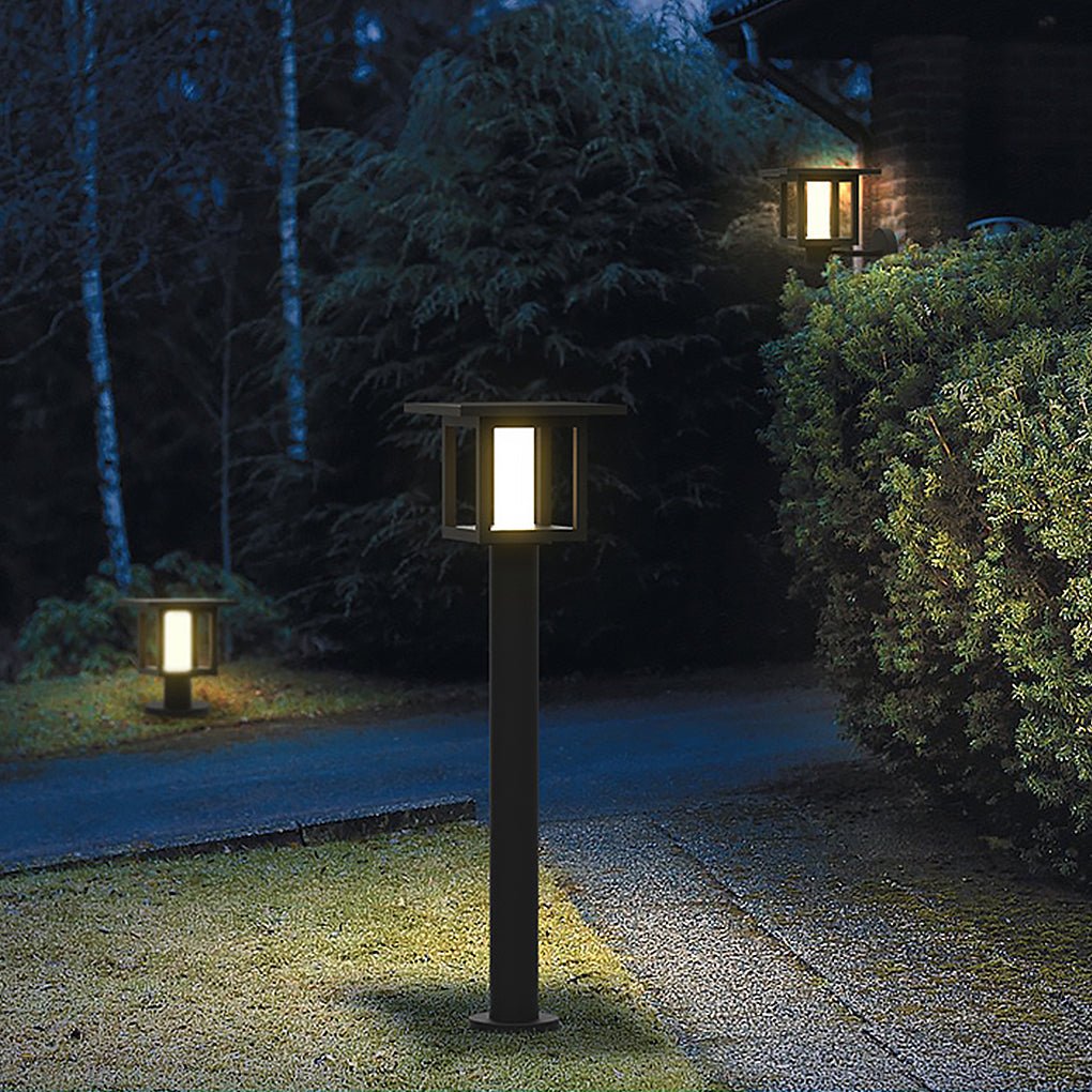 Wide-Top LED Post Light with Rain Shield — Frosted Glass, Sand Gray, Solar / Hardwired, IP54, Warm White 3000K