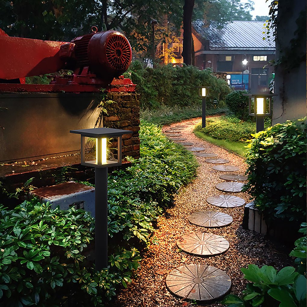 Wide-Top LED Post Light with Rain Shield — Frosted Glass, Sand Gray, Solar / Hardwired, IP54, Warm White 3000K