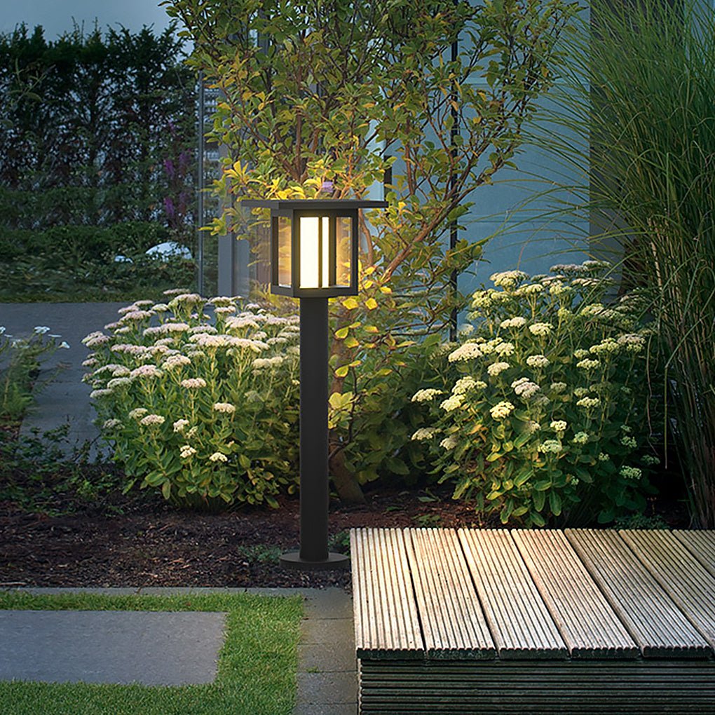 Wide-Top LED Post Light with Rain Shield — Frosted Glass, Sand Gray, Solar / Hardwired, IP54, Warm White 3000K