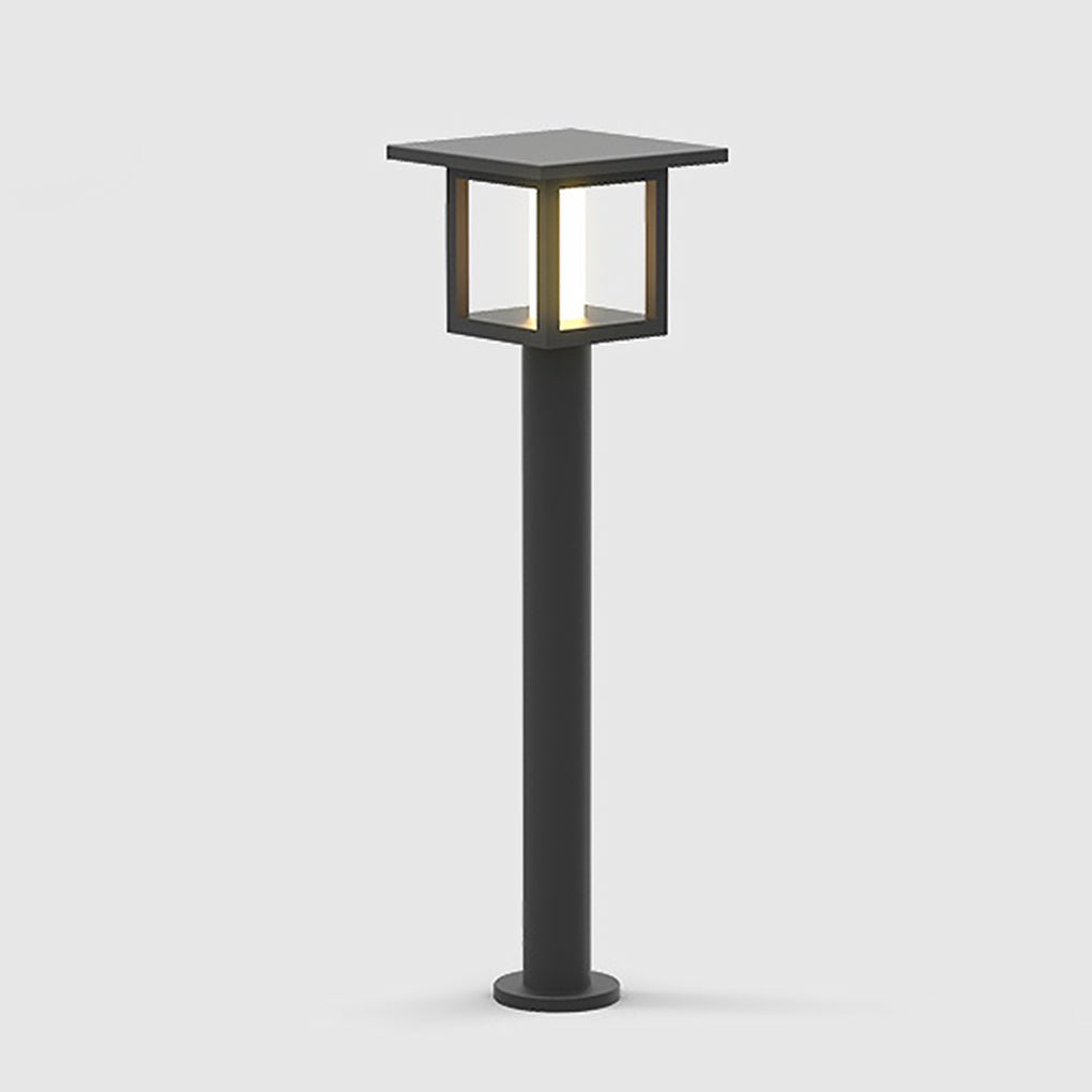 Wide-Top LED Post Light with Rain Shield — Frosted Glass, Sand Gray, Solar / Hardwired, IP54, Warm White 3000K
