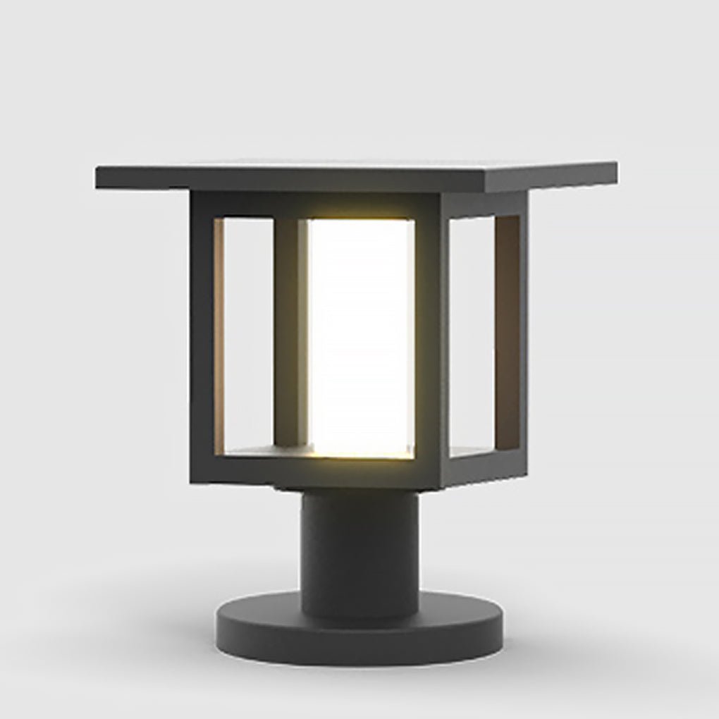 Wide-Top LED Post Light with Rain Shield — Frosted Glass, Sand Gray, Solar / Hardwired, IP54, Warm White 3000K