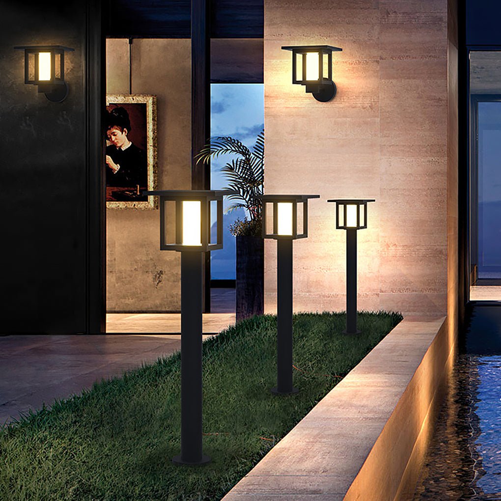 Wide-Top LED Post Light with Rain Shield — Frosted Glass, Sand Gray, Solar / Hardwired, IP54, Warm White 3000K