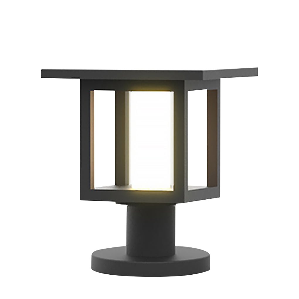 Wide-Top LED Post Light with Rain Shield — Frosted Glass, Sand Gray, Solar / Hardwired, IP54, Warm White 3000K