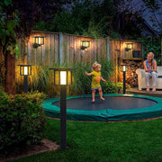Wide-Top LED Post Light with Rain Shield — Frosted Glass, Sand Gray, Solar / Hardwired, IP54, Warm White 3000K