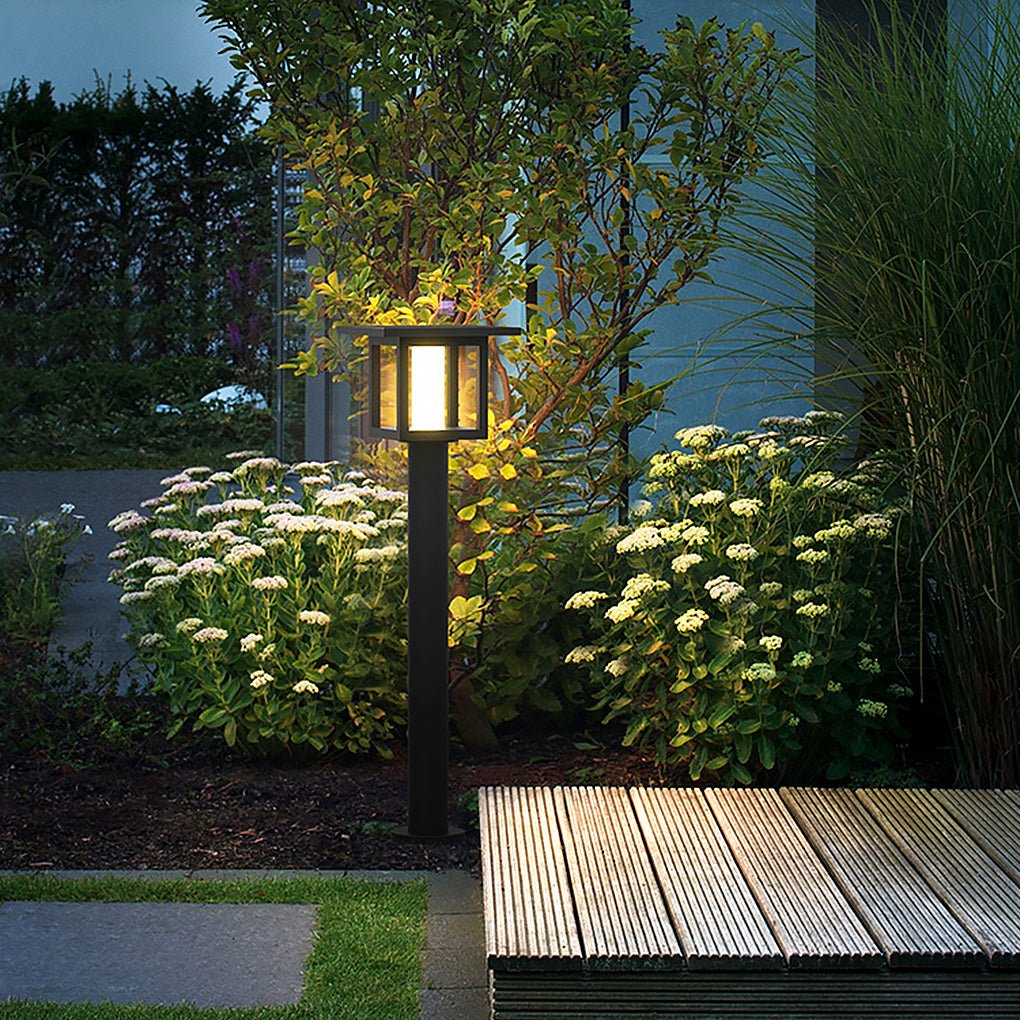 Wide-Top LED Post Light with Rain Shield — Frosted Glass, Sand Gray, Solar / Hardwired, IP54, Warm White 3000K