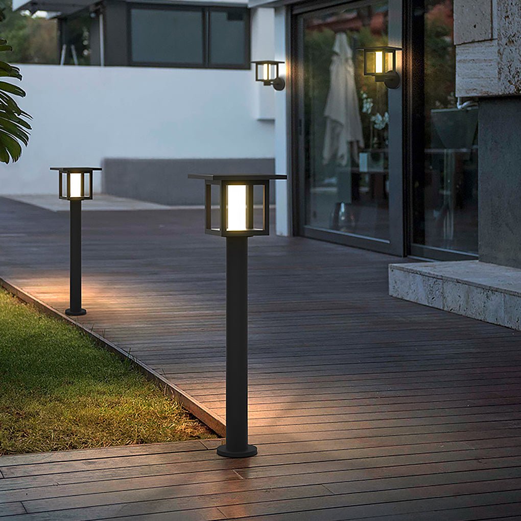 Wide-Top LED Post Light with Rain Shield — Frosted Glass, Sand Gray, Solar / Hardwired, IP54, Warm White 3000K