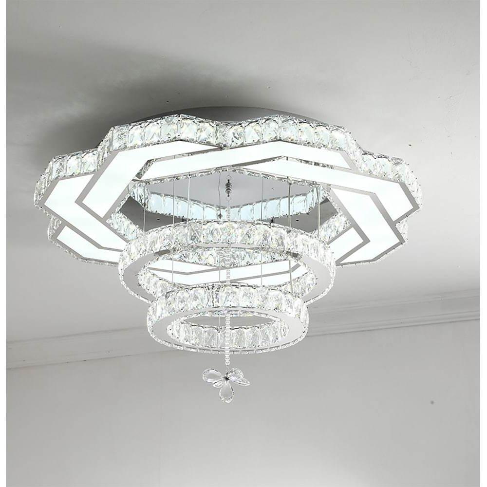 Concentric Crystal LED Flush Mount — Stainless Steel, Gold or Silver, 20"/24"/31", Vintage