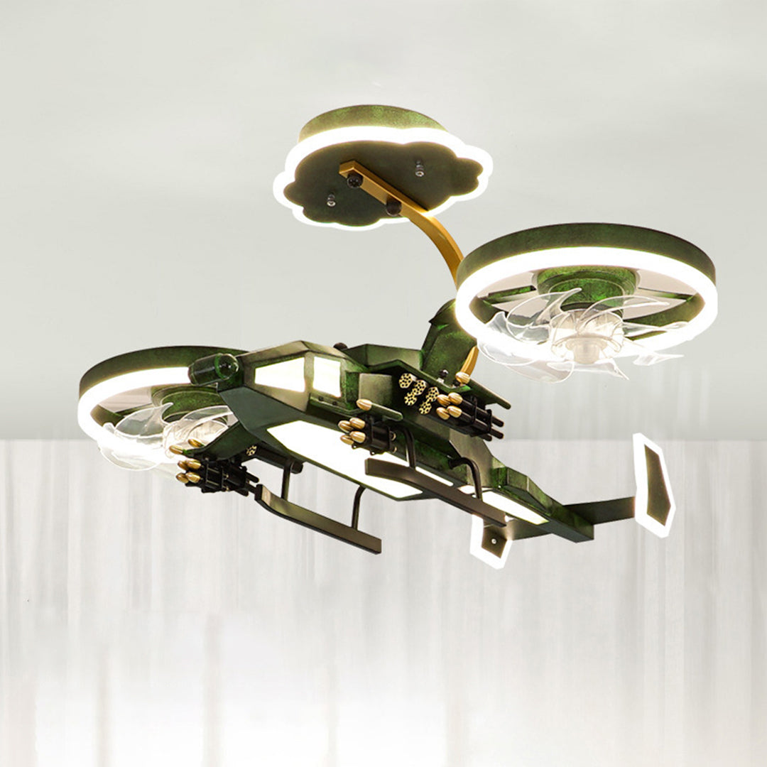 Airplane Kids Ceiling Fan with LED Light — Remote Control, Three-Color Dimming, 3-Speed, 35"