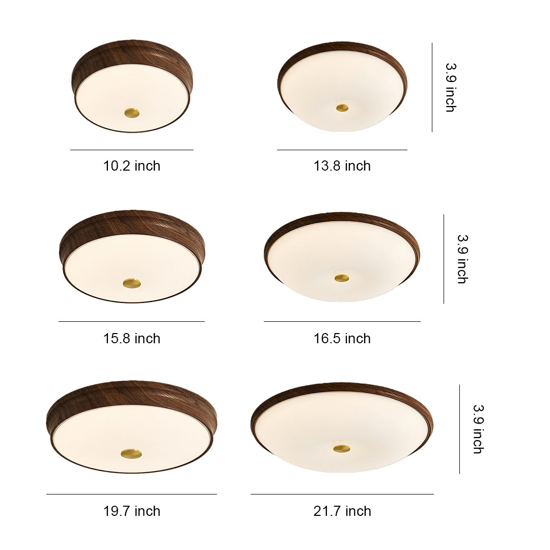 Art Deco Flush-Mount Ceiling Light — Walnut-Tone Iron, Transparent Glass, Full-Spectrum LED, 3-Step Dimming (3000K/4500K/6000K)