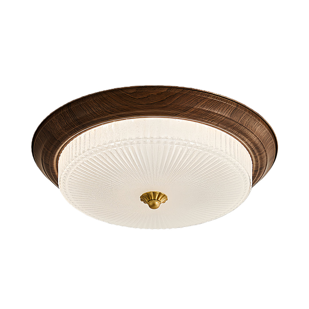 Art Deco Flush-Mount Ceiling Light — Walnut-Tone Iron, Transparent Glass, Full-Spectrum LED, 3-Step Dimming (3000K/4500K/6000K)