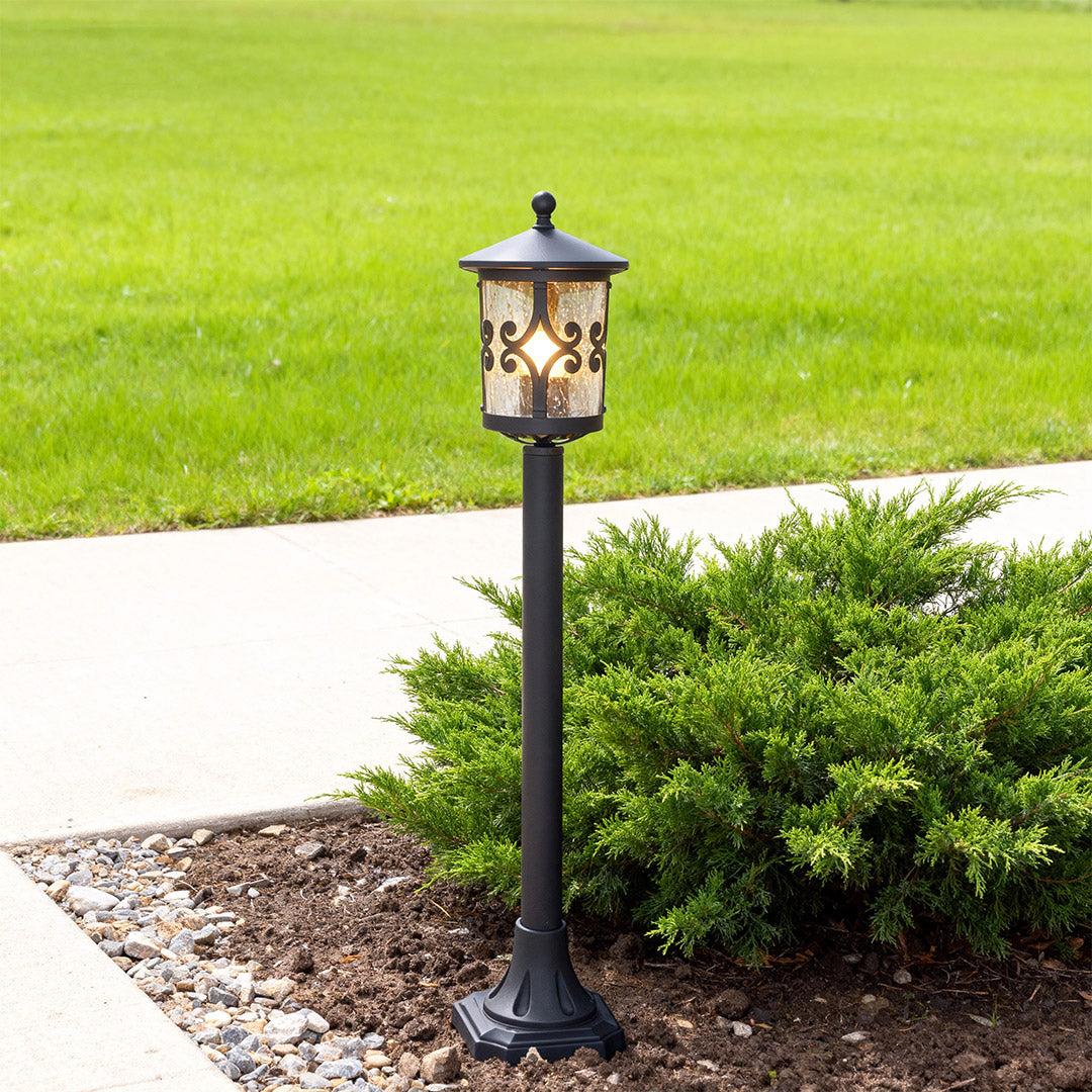 Bollard Outdoor Post Light — Sand-Black Aluminum, E26 9W LED, IP44 Weatherproof