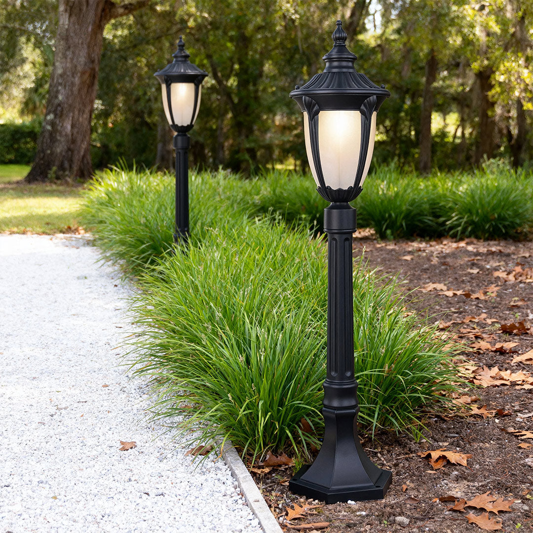 Traditional European Garden Post Light — Black Aluminum, Clear Glass, 9W E26, IP44 Weatherproof