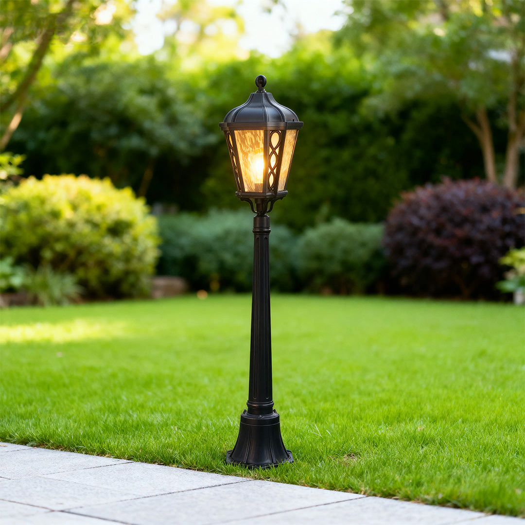 Column Outdoor Post Light — Sand-Black Cast Aluminum, Clear Glass, 12W LED, IP44 Weatherproof