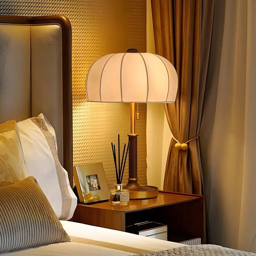 Vintage Brass Dome Table Lamp with Pull Chain for Bedroom Luxe