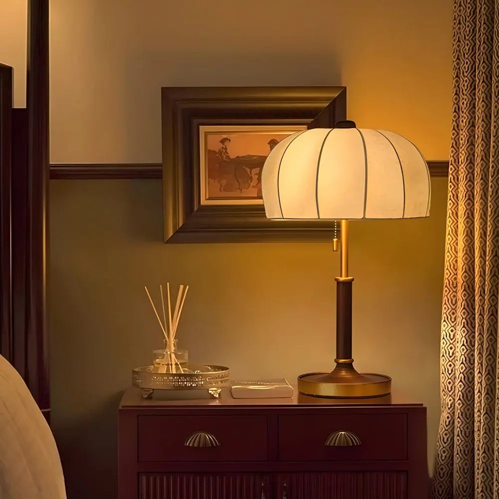 Vintage Brass Dome Table Lamp with Pull Chain for Bedroom Luxe