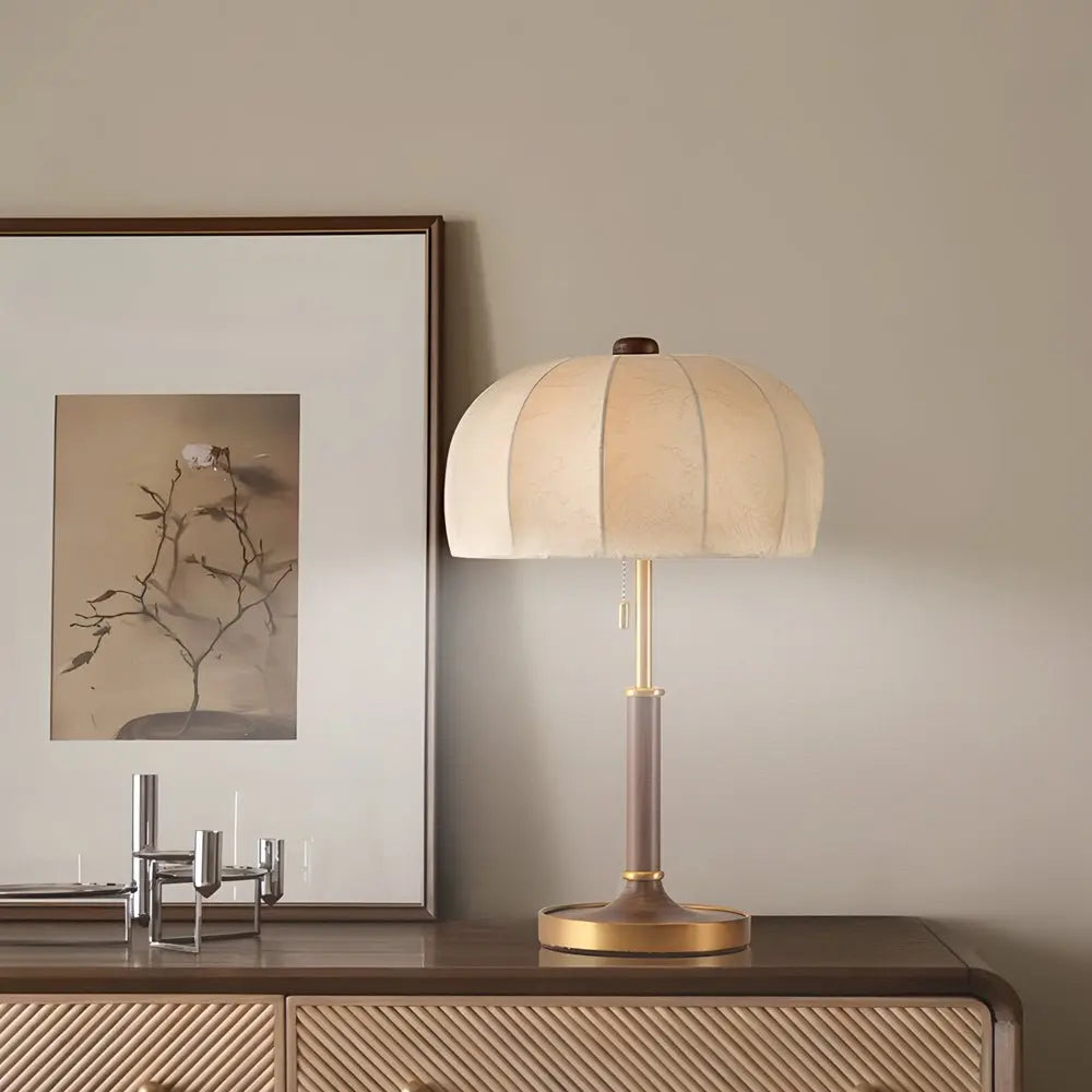 Vintage Brass Dome Table Lamp with Pull Chain for Bedroom Luxe