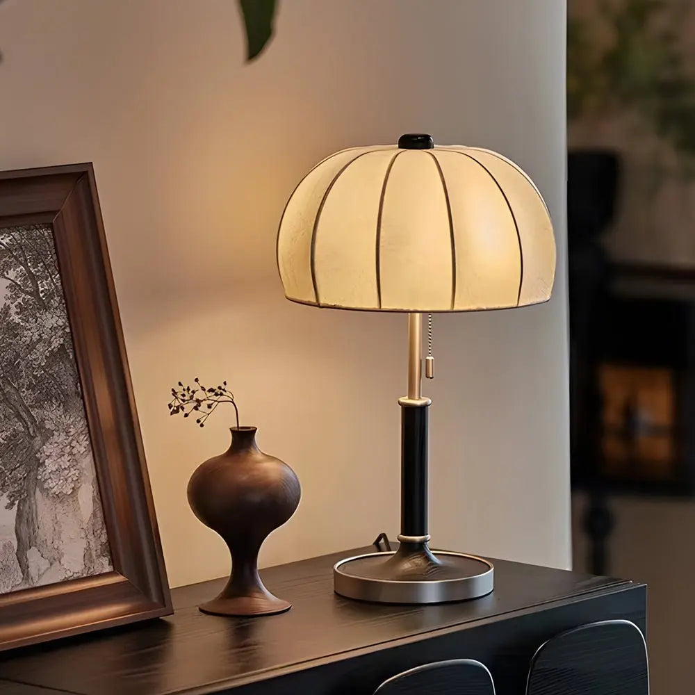 Vintage Brass Dome Table Lamp with Pull Chain for Bedroom Luxe