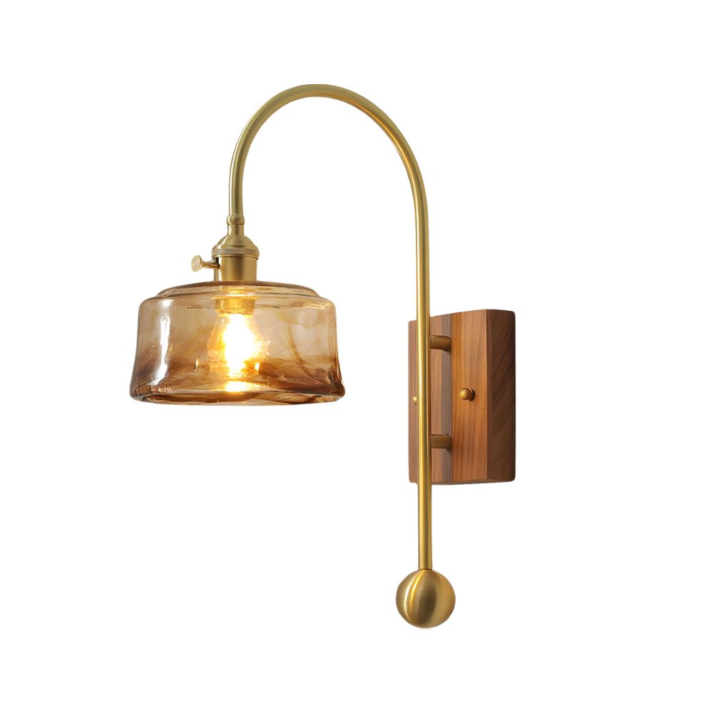 vintage brass wall light with glass shade high arm design 1 head
