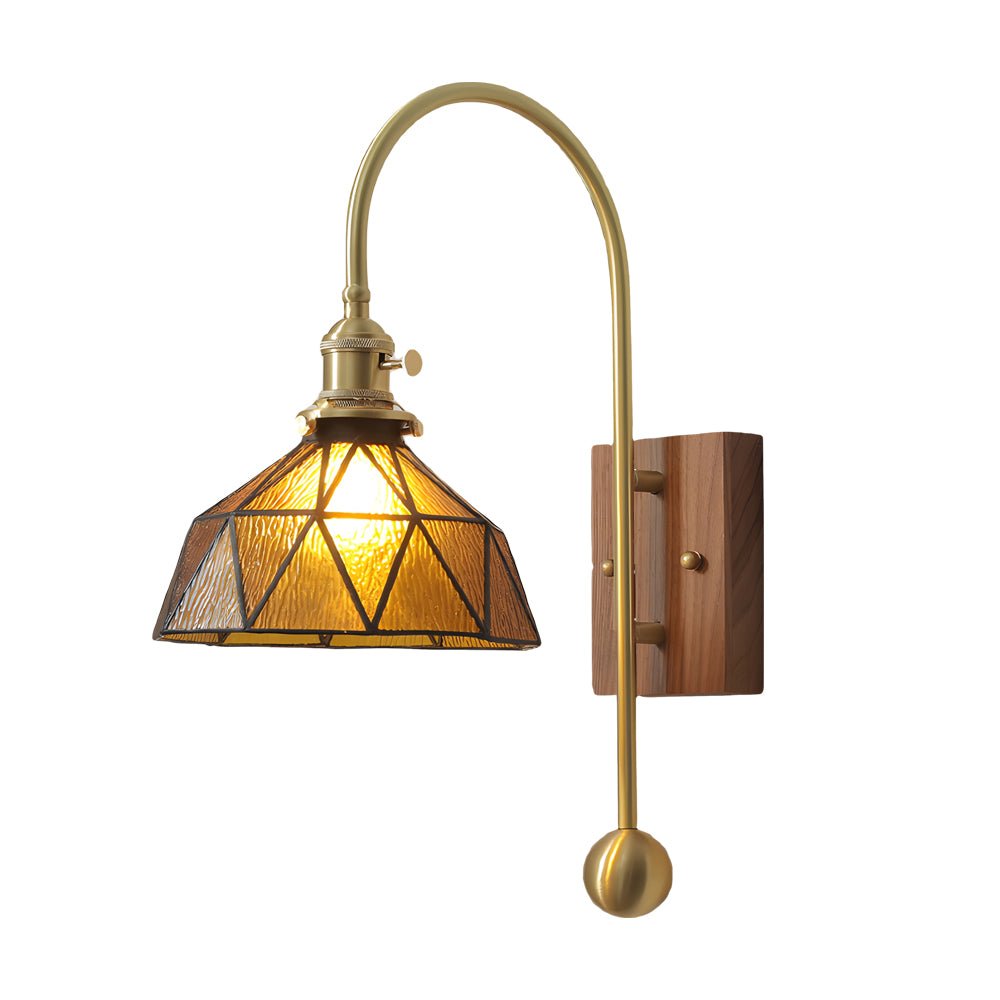 vintage brass wall light with glass shade high arm design 1 head