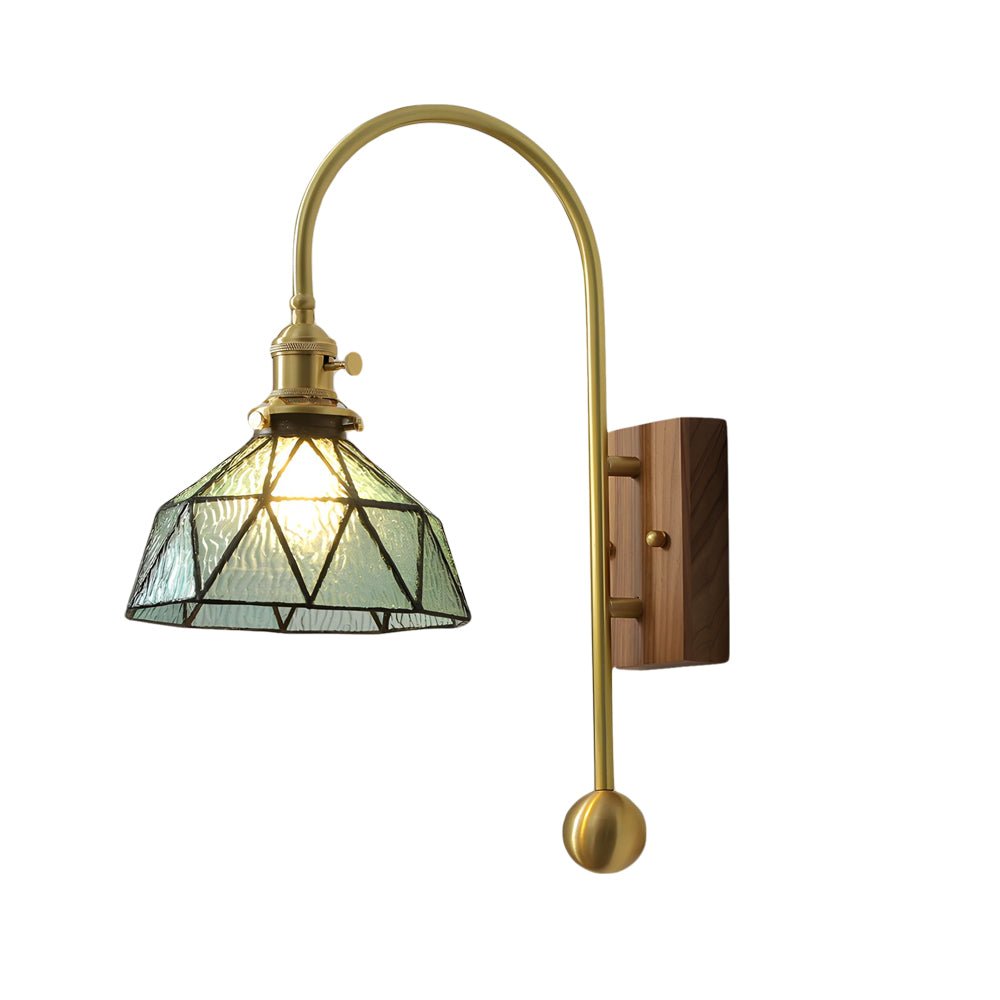 vintage brass wall light with glass shade high arm design 1 head