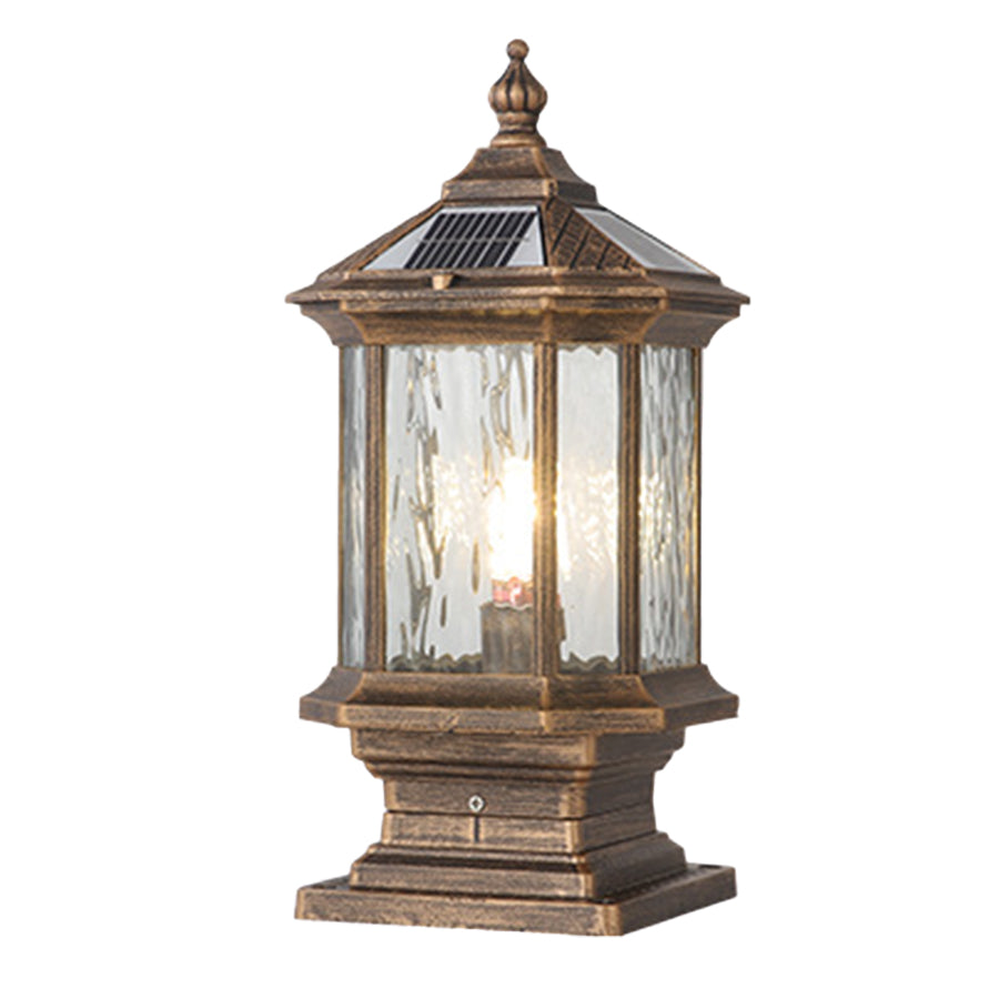 Vintage Lantern Pillar Light — Aluminum, Solar or Hardwired, IP54, 3-Step Dimming, Black or Bronze