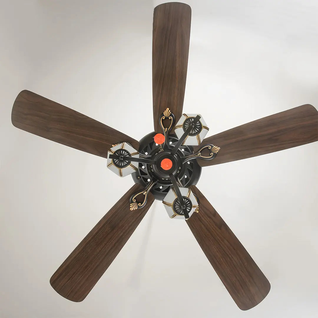 Vintage-Inspired Ceiling Fan with Lights - Dark Wood Grain Lamp Luxe