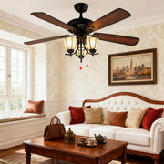 Vintage-Inspired Ceiling Fan with Lights - Dark Wood Grain Lamp Luxe