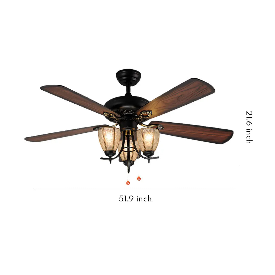Vintage-Inspired Ceiling Fan with Lights - Dark Wood Grain Lamp Luxe