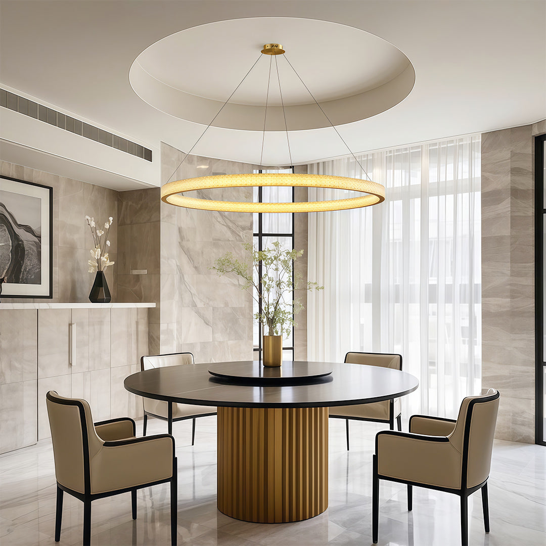 Circular Ring Chandelier — Full Copper, Dimmable LED, 50W–220W, Multiple Sizes