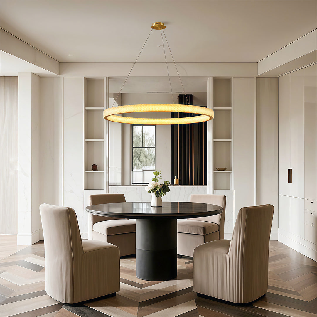 Circular Ring Chandelier — Full Copper, Dimmable LED, 50W–220W, Multiple Sizes