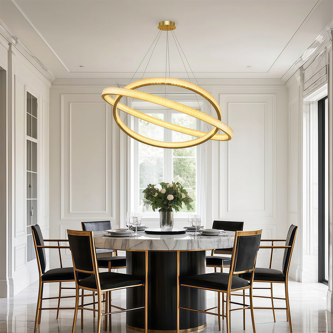 Circular Ring Chandelier — Full Copper, Dimmable LED, 50W–220W, Multiple Sizes