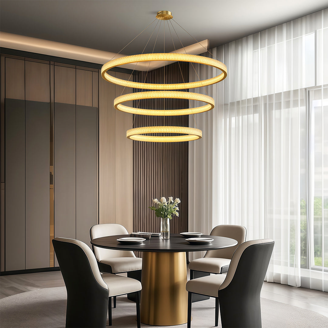 Circular Ring Chandelier — Full Copper, Dimmable LED, 50W–220W, Multiple Sizes