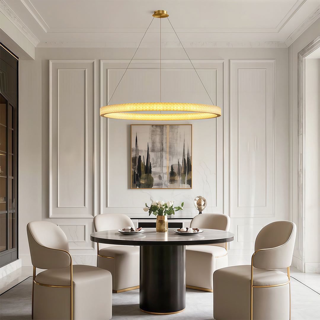 Circular Ring Chandelier — Full Copper, Dimmable LED, 50W–220W, Multiple Sizes