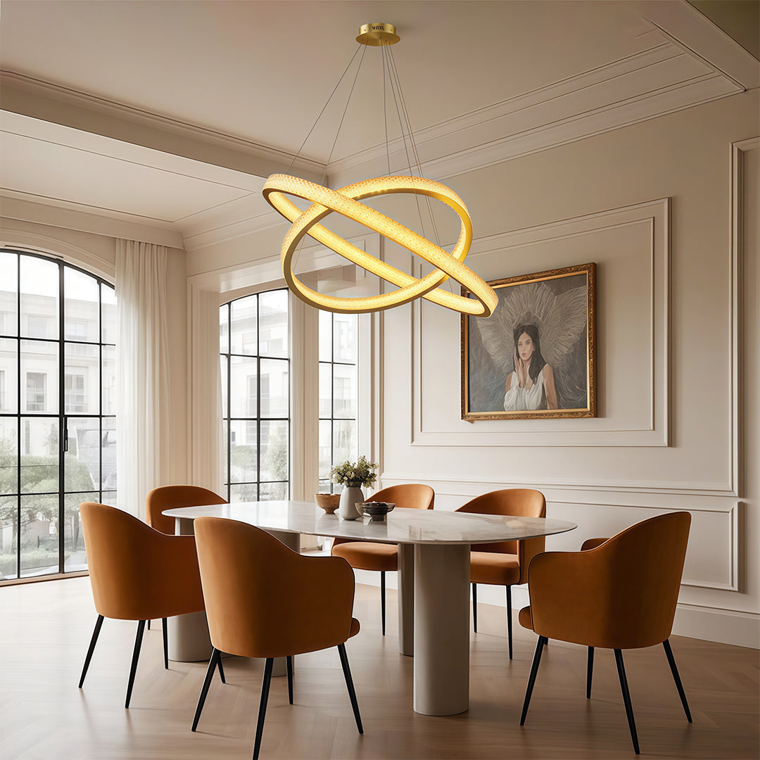 Circular Ring Chandelier — Full Copper, Dimmable LED, 50W–220W, Multiple Sizes