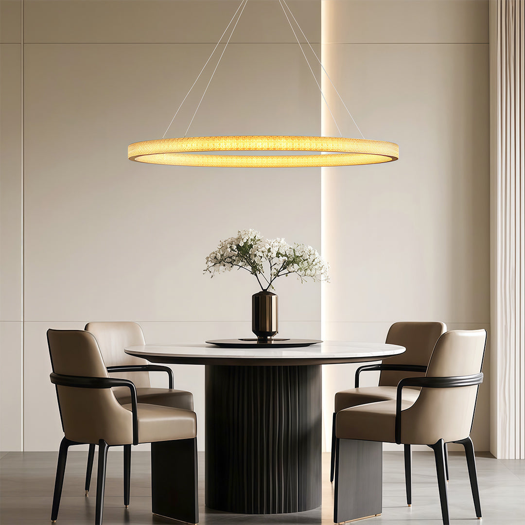 Circular Ring Chandelier — Full Copper, Dimmable LED, 50W–220W, Multiple Sizes