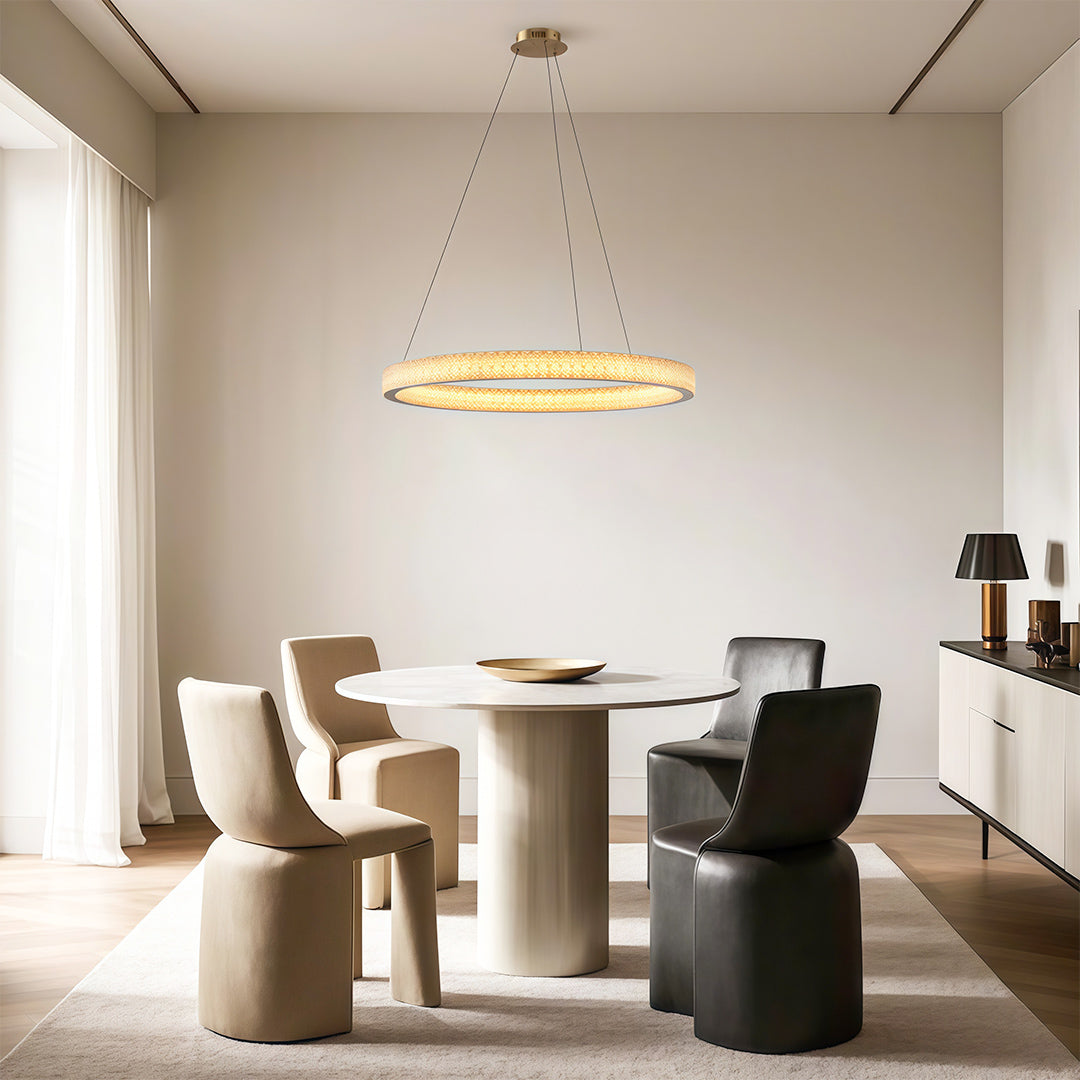 Circular Ring Chandelier — Full Copper, Dimmable LED, 50W–220W, Multiple Sizes