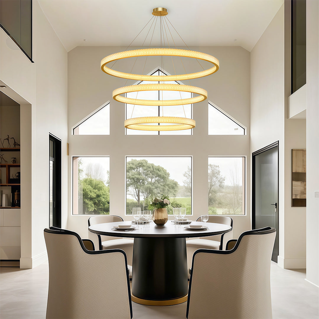 Circular Ring Chandelier — Full Copper, Dimmable LED, 50W–220W, Multiple Sizes