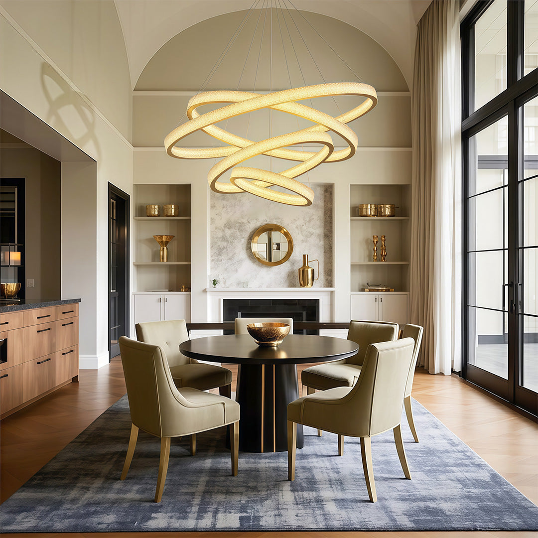 Circular Ring Chandelier — Full Copper, Dimmable LED, 50W–220W, Multiple Sizes