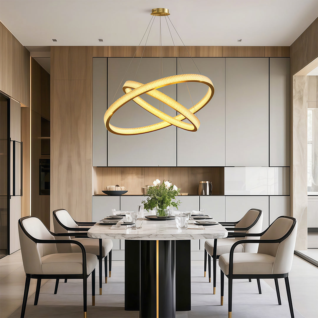 Circular Ring Chandelier — Full Copper, Dimmable LED, 50W–220W, Multiple Sizes
