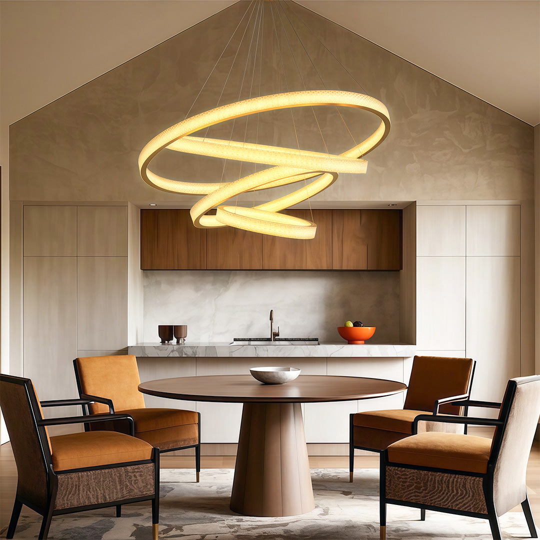 Circular Ring Chandelier — Full Copper, Dimmable LED, 50W–220W, Multiple Sizes