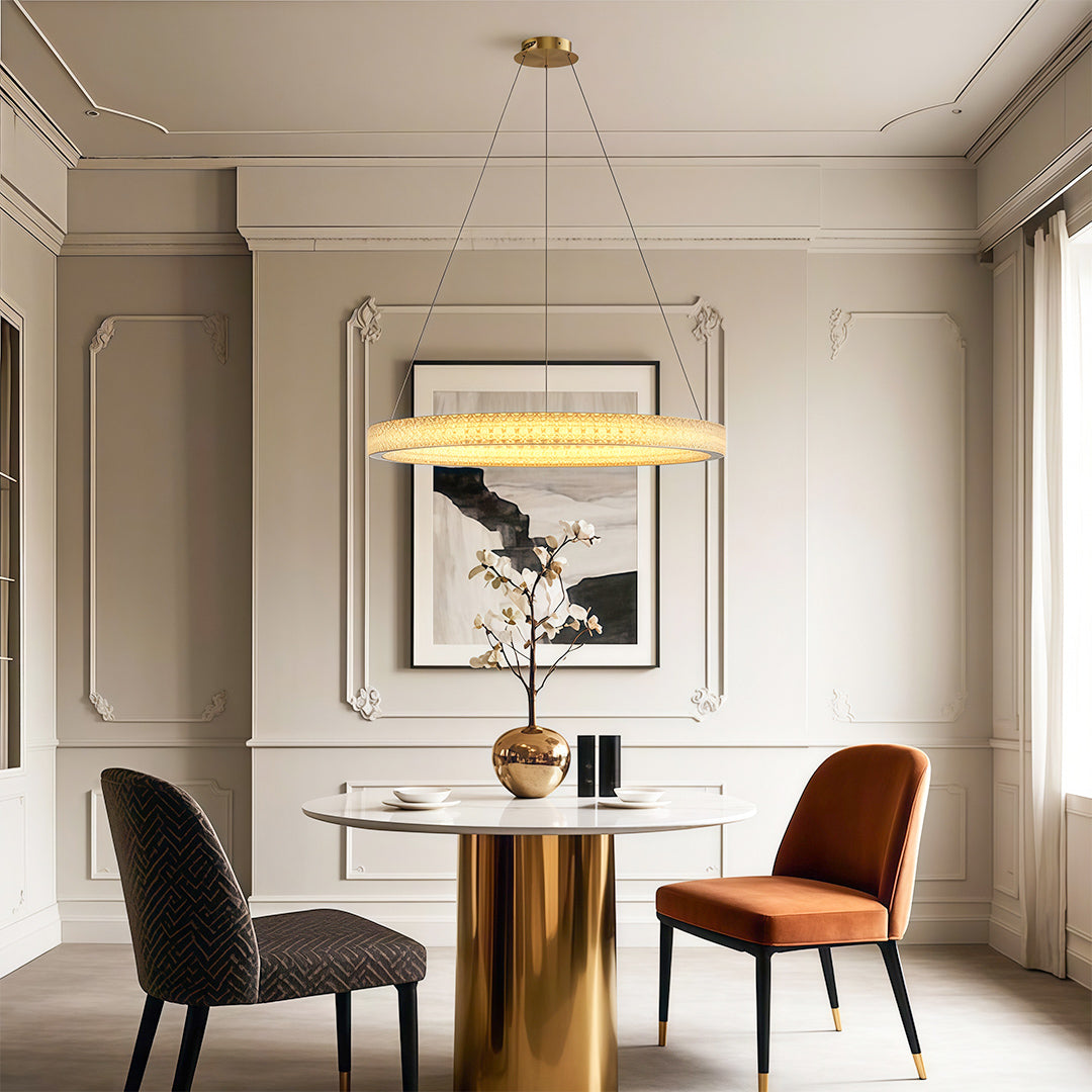 Circular Ring Chandelier — Full Copper, Dimmable LED, 50W–220W, Multiple Sizes